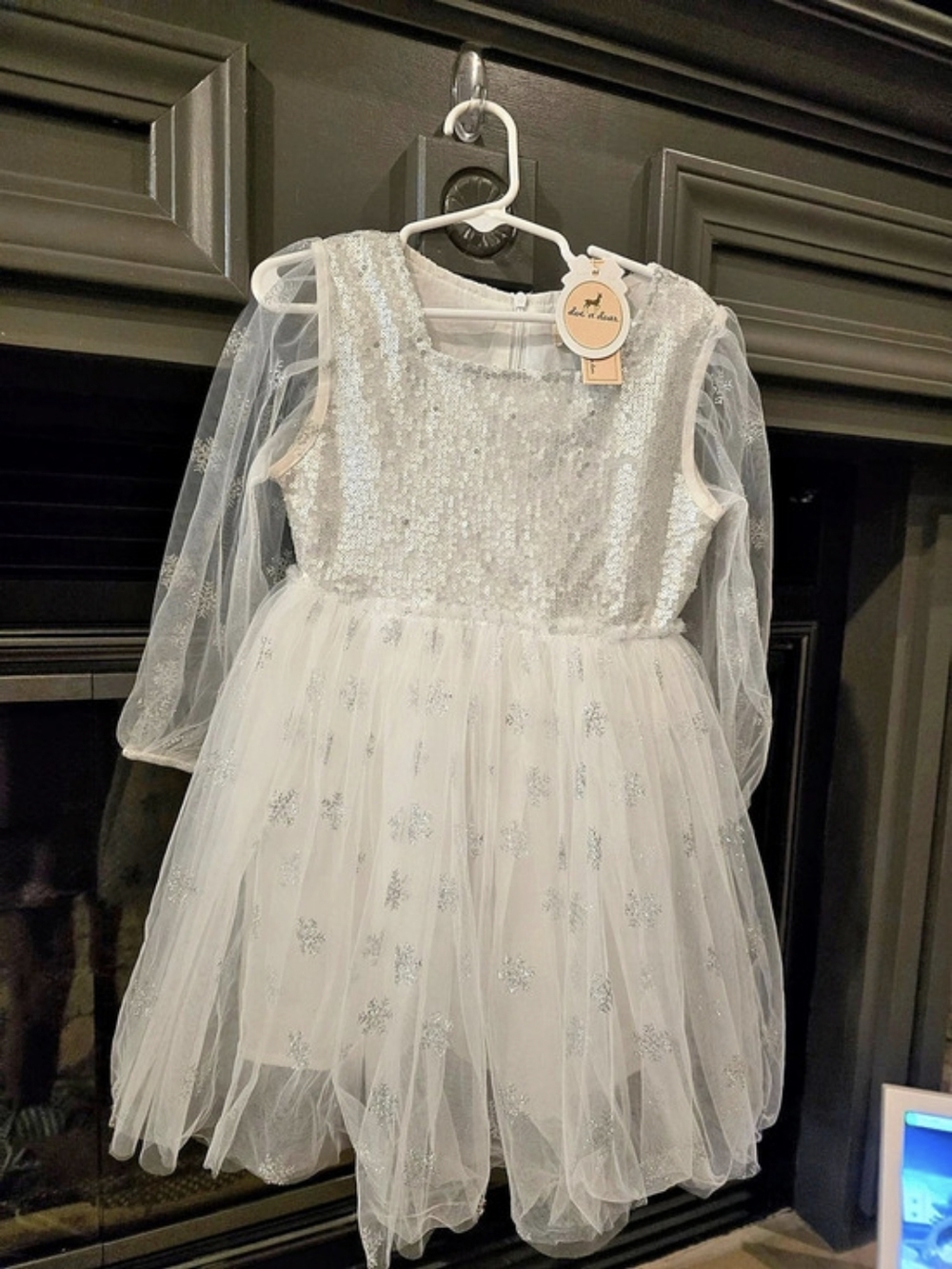 Doe A Deer Girls White Sequin Tulle Formal Dress NWT